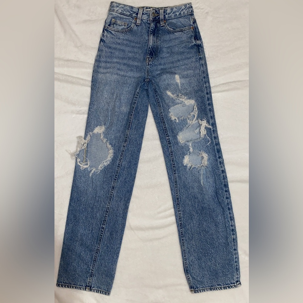 PacSun Blue Distressed Straight Leg Jeans